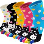 Women Toe Socks Funny Cat Dog Print Cotton Five Finger Socks Novelty Athletic Running Crew Ankle Socks