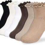 Womens Ankle Socks Ruffle Cotton Cute Frilly Trim Breathable Ankle Ruffled Socks 6 Pack