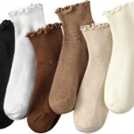 6 Pairs Womens Ruffle Socks Casual Cute Ankle Socks Soft Breathable Cool Frilly Crew Socks for Women Girls