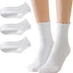 Ruffle Turn-Cuff Socks Women, Casual Cute Girl Ruffle Crew Socks Breathable Cool Frilly Socks