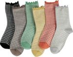 Checkered Ruffle Socks Women - Cute Plaid Frilly Sock - Casual Crew Cotton Socks Size 5-9 - Image 2