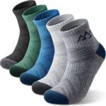 Wool Hiking Socks for Men & Women Quarter Ankle Compression Thick Cushion Breathable Anti Odor Socks, 5 Pairs